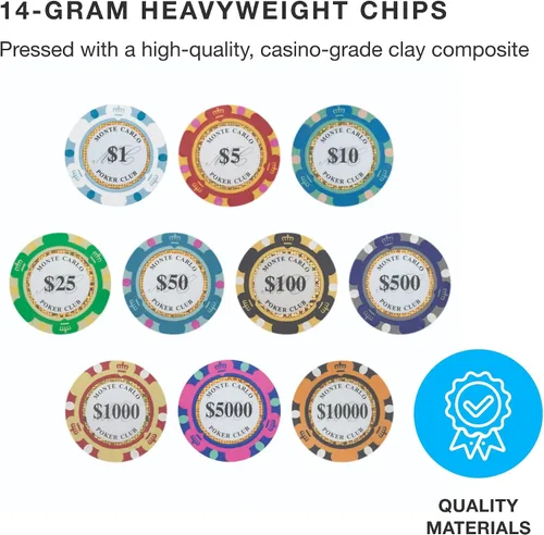 Miniatura 2 de Brybelly Monte Carlo Premium Poker Chips (50-Pack) Heavyweight 14-Gram Clay Composite