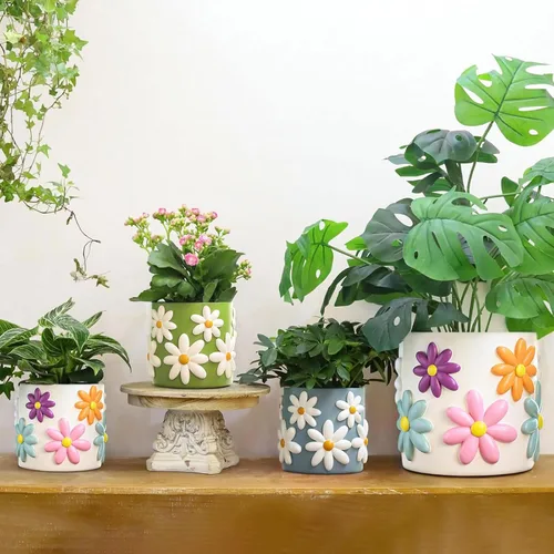 Miniatura 6 de GUGUGO Macetas de margaritas de 8 pulgadas, macetas decorativas grandes con agujeros de drenaje, maceta divertida y única para plantas