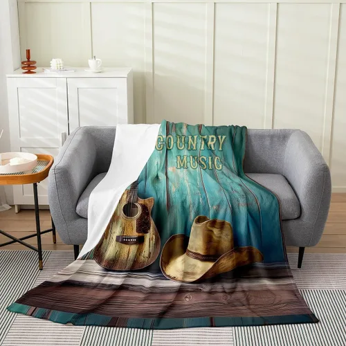 Miniatura 8 de Castle Fairy Manta de forro polar con botas de vaquero, manta de guitarra musical bohemia para niños y niños, manta de vaquera rústica occidental