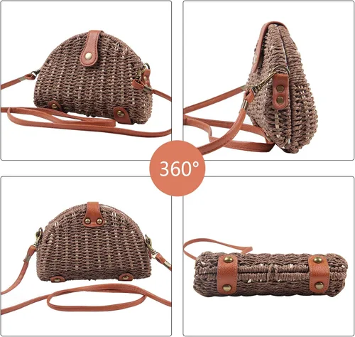 Miniatura 3 de KUANG! Bolso cruzado de paja para mujer, bolso de hombro y mensajero, bolso de paja para playa para mujer