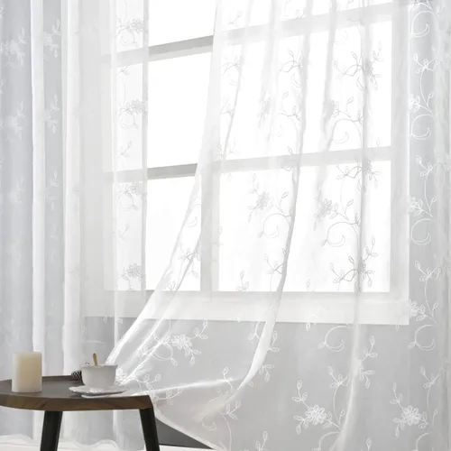 Miniatura 13 de YoungsTex Cortinas Transparentes con Diseño de Hojas de 63 Pulgadas de Largo para Ventana de Sala de Estar, Cortinas de Encaje Blanco Ligeras