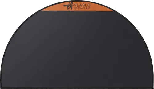 FLASLD Tapete ignífugo para chimenea de 24 x 42 pulgadas, media redonda, protege los suelos de chispas y brasas, color negro con etiqueta marrón