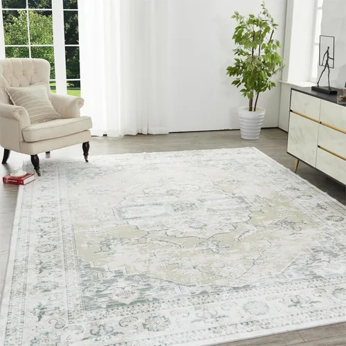 Miniatura 180 de Syalife 4x6 Alfombra Lavable para Área, Ultra Suave Antideslizante, Pila Baja, Alfombra Vintage Resistente a Manchas para Sala de Estar, Alfombra