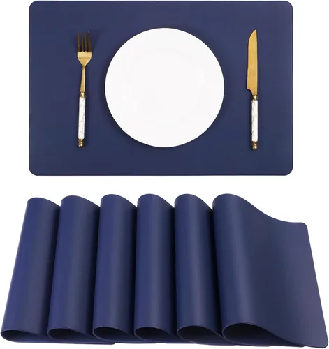 Miniatura 11 de Manteles individuales de piel sintética HeloHo azul marino, juego de 4 manteles individuales impermeables y resistentes al aceite, al calor y a