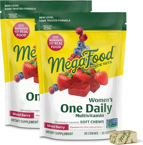 MegaFood Multivitamínico para mujeres, multivitaminas diarias masticables suaves con folato, B12 metilado, vitamina B6, biotina, vitamina D3, C y A,