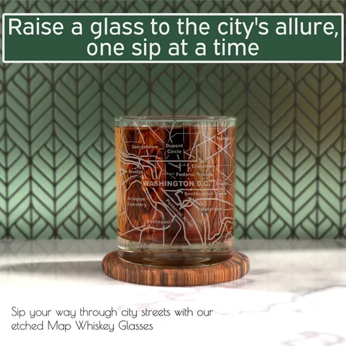 Miniatura 2 de Greenline Goods - Vasos de whisky, juego de regalo de 2 vasos de 284ml para amantes de Washington, DC, grabado con mapa de Washington, DC Vaso