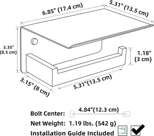 Miniatura 2 de Soporte de papel higiénico con estante para teléfono, color negro y dorado, dispensador de rollos de papel de acero inoxidable APLusee 304