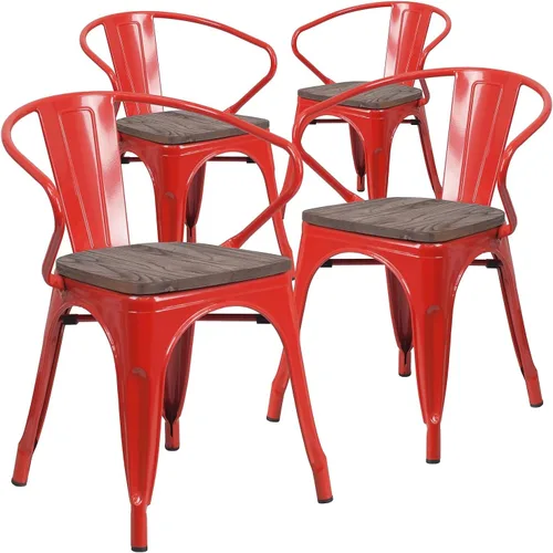 Miniatura 9 de Flash Furniture Silla de metal negro con asiento y brazos de madera