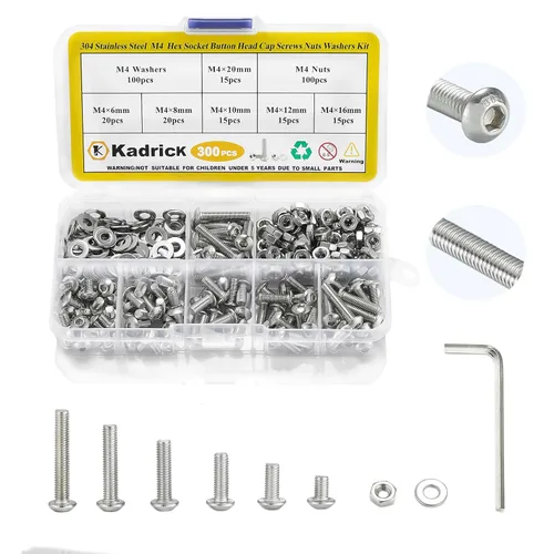 Miniatura 10 de Kadrick 1230 piezas de tornillos de acero inoxidable 304, surtido métrico M2 M3 M4 M5, kit de pernos de cabeza hexagonal de botón de 4mm-20mm