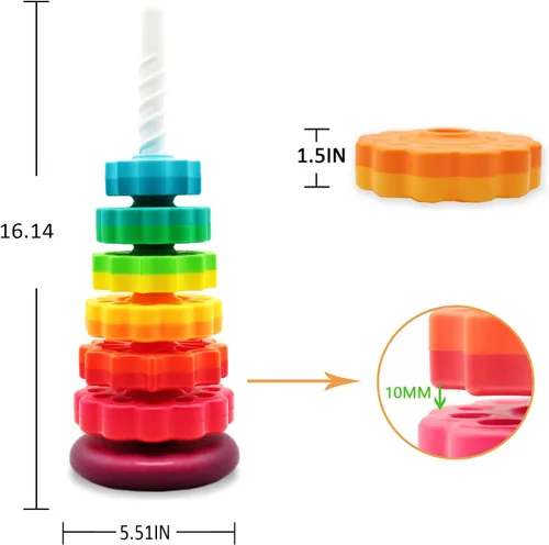 Miniatura 4 de LUCKFUTURE Juguetes educativos giratorios apilables, anillos apilables de arco iris, juguete de aprendizaje sensorial Montessori para niñas y niños
