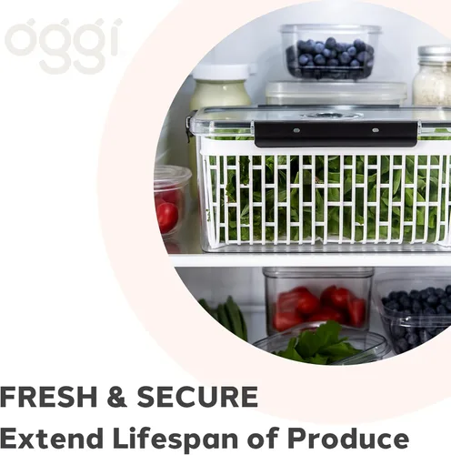 Miniatura 4 de Oggi Recipientes para productos para refrigerador con seguimiento de tiempo, ideales para almacenamiento de frutas, bayas y verduras, lechuga Keeper