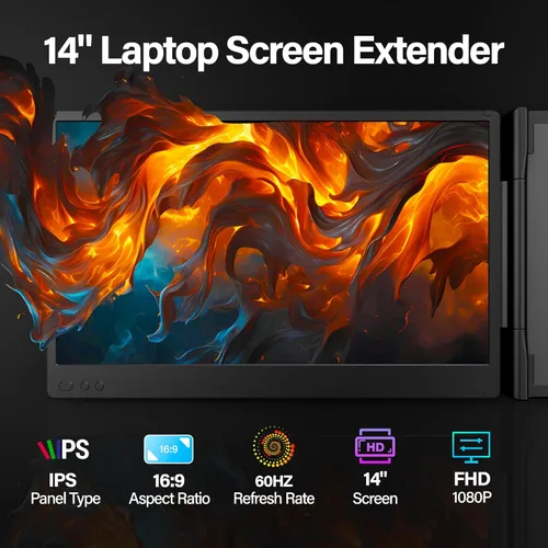 Miniatura 2 de Setclod Monitor extensor de pantalla para portátil actualizado, pantalla IPS FHD de 14.1 pulgadas, 1080P FHD IPS, extensor de monitor para laptop