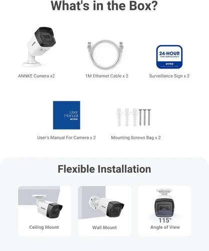 Miniatura 7 de ANNKE Paquete de 2 cámaras de seguridad PoE de 5MP con micrófono/audio, cámaras IP para exteriores con lente gran angular de 0.110 in, visión