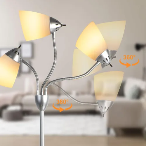 Miniatura 5 de Lámpara de pie moderna DLLT para habitación: lámparas de pie de cuello de ganso flexibles de 3 luces en plata para sala de estar, dormitorio