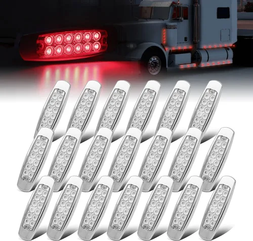 Miniatura 22 de Paquete de 20 (10 ámbar + 10 rojo) Luces LED de marcador lateral de 12 V con enchufe de 2 cables (CC), 12 luces LED para guardabarros, montaje