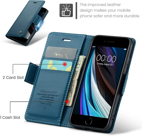 Miniatura 2 de QLTYPRI Funda tipo cartera para iPhone 7/8/SE 2020/SE 2022 5G, funda magnética de piel sintética de alta calidad con bloqueo RFID, ranuras