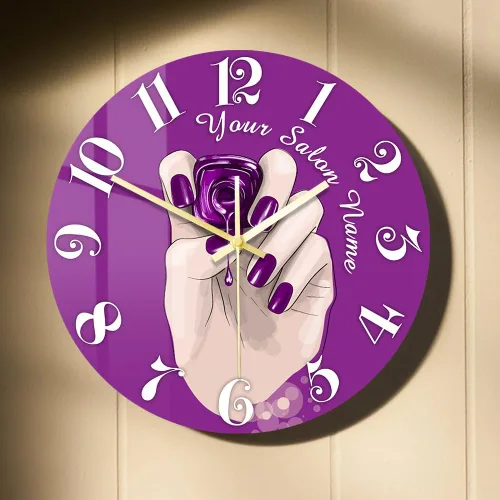 Miniatura 24 de Reloj de pared de salón de uñas de 12 pulgadas, nombre personalizado, regalo de técnico de uñas, reloj de pared silencioso sin tictac, funciona