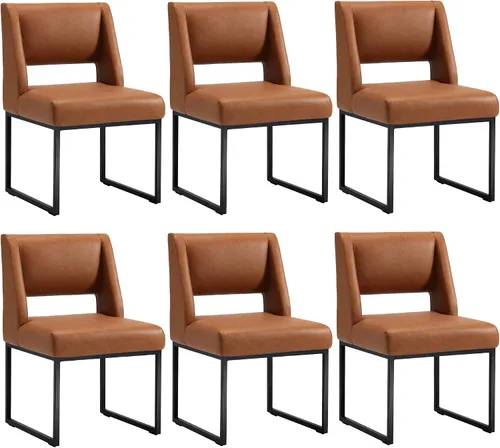 Zesthouse Juego de 6 sillas de comedor modernas de piel sintética, cómodas sillas de cocina marrones con patas de metal inoxidable, sillas laterales