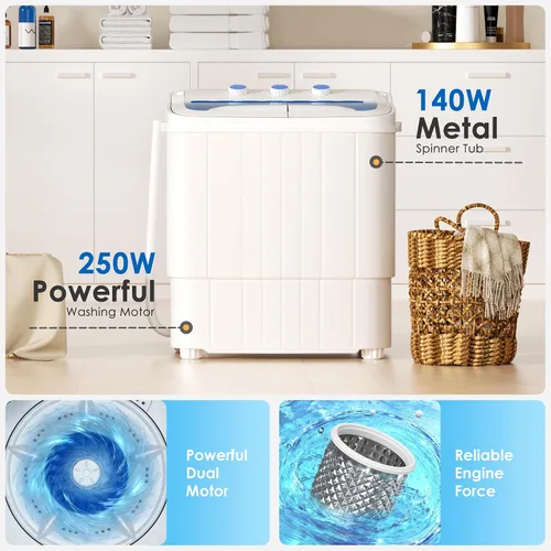 Miniatura 6 de INTERGREAT Lavadora y Secadora Portátil, Combo de Mini Lavadora Pequeña de 16 lbs con Secadora Centrífuga, Lavadora Compacta de Doble Tina para Azul