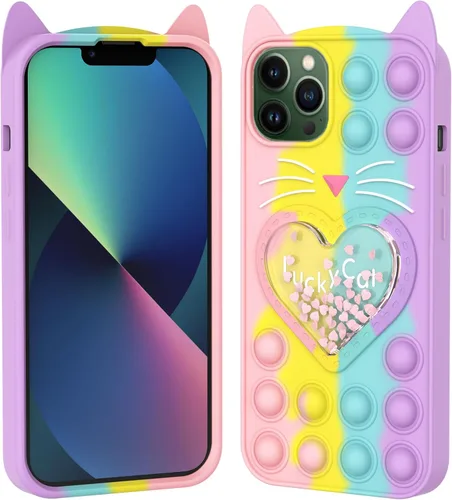 Miniatura 8 de Pop Case para iPhone 12/12 Pro, Funda de silicona con burbujas de gato negro afortunado de dibujos animados, brillo, estrellas, burbujas de arena