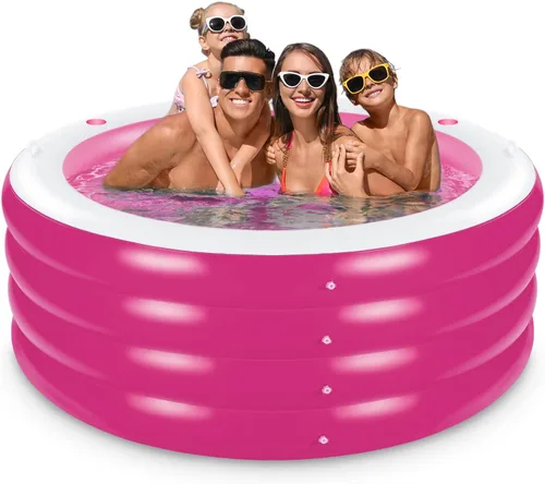 Miniatura 9 de Piscina inflable con asiento, piscina inflable de cuatro niveles de 72 x 27 pulgadas con asas para sostener bebidas, parque acuático familiar de Azul