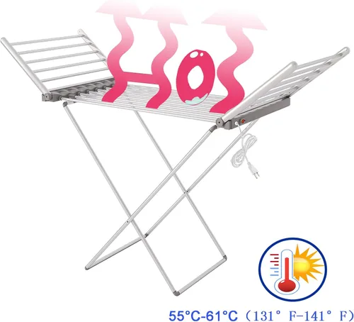 Miniatura 6 de (1 unidad) Estante de secado de ropa con calefacción, perchero eléctrico plegable, estante de secado de ropa plegable, calentador de pie
