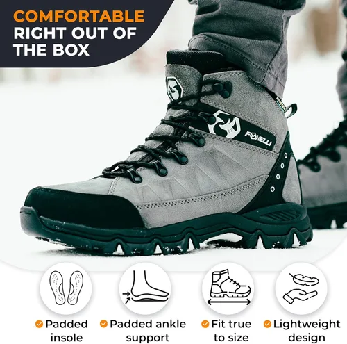 Miniatura 2 de Foxelli Botas de senderismo para hombre, impermeables, transpirables y ligeras, botas de senderismo de piel de ante para hombre