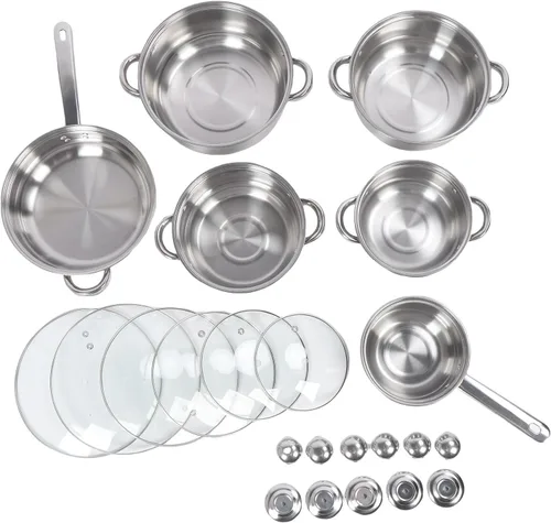 Juego de 6 ollas y sartenes de acero inoxidable, juego de utensilios de cocina de inducción de cocina de acero inoxidable, ollas y sartenes incluso