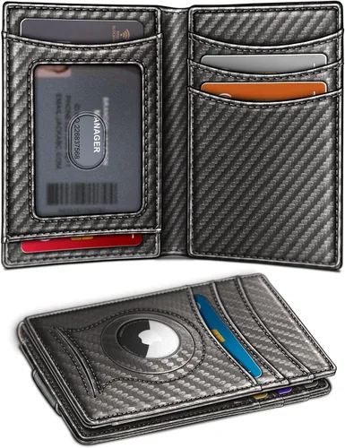 Miniatura 12 de BULLIANT Billetera Airtag para hombre, delgada con clip para dinero, cierre magnético, 12 tarjetas en el bolsillo frontal, bloqueo RFID