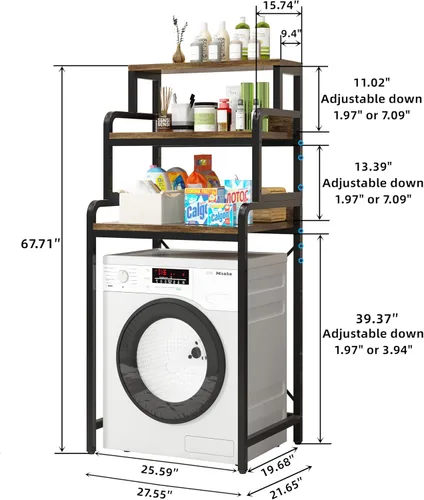 Miniatura 2 de Estante de 3 niveles para cuarto de baño, estante de almacenamiento para lavadora, estante de almacenamiento sobre la lavadora del inodoro