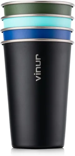 Miniatura 13 de VINUR Paquete de 4 vasos de acero inoxidable de 16 onzas, vasos apilables de metal para viajes, campamento, exteriores