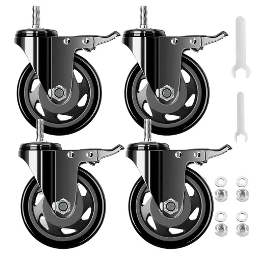 Miniatura 10 de Ruedas de Vástago de 3 Pulgadas, Juego de 4 Ruedas de Vástago Roscadas de Alta Resistencia, Ruedas Giratorias con Vástago UNC 3/8"-16 x 1, Rodillos