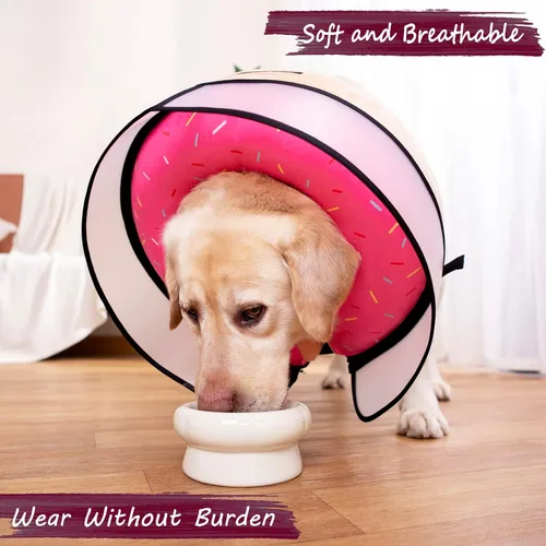 Miniatura 6 de Collar inflable para perro con forma de cono de perro con dona de cuello suave mejorada antilamer para perros y gatos, collar de cono de Rosa.
