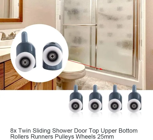 Miniatura 3 de TOPINCN - Rodillos para puerta de ducha, doble inferior, poleas superiores, corredores, kit de repuesto para baño, 8 unidades (rueda doble)