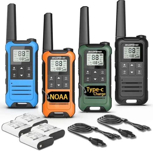 Walkie Talkies de largo alcance para adultos, paquete de 4 unidades recargables Baofeng Walkie Talkie F22 FRS Radio bidireccional 1400mAh batería de