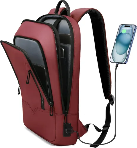 Miniatura 20 de Mochila hk para Hombre de Negocios, Mochila Delgada con Cargador USB, Mochila para Computadora, Ligera, Antirrobo, para Viaje, Negro, 15,6 pulg.