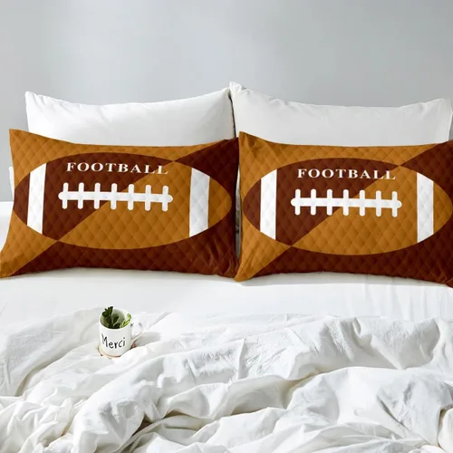 Miniatura 5 de Feelyou Juego de ropa de cama de fútbol, funda de edredón marrón para niños y niñas, juego de pelota de fútbol, juego de competición deportiva