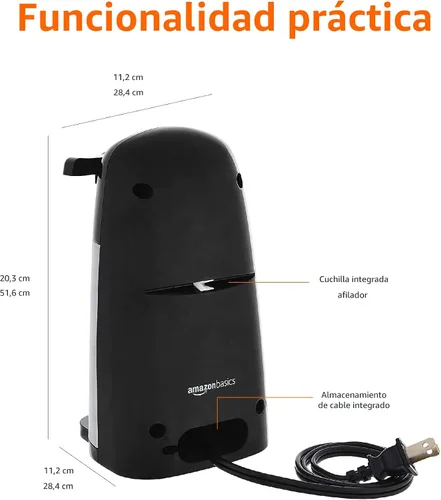 Miniatura 5 de Amazon Basics - Abrelatas eléctrico 3 en 1, abridor de botellas y afilador de cuchillos, con cuchilla de acero inoxidable, soporte magnético