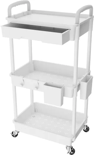Miniatura 20 de Carrito rodante de 3 niveles con cajón, carrito de servicio REBECAT hecho de organizador de almacenamiento multifuncional para cocina, baño, sala