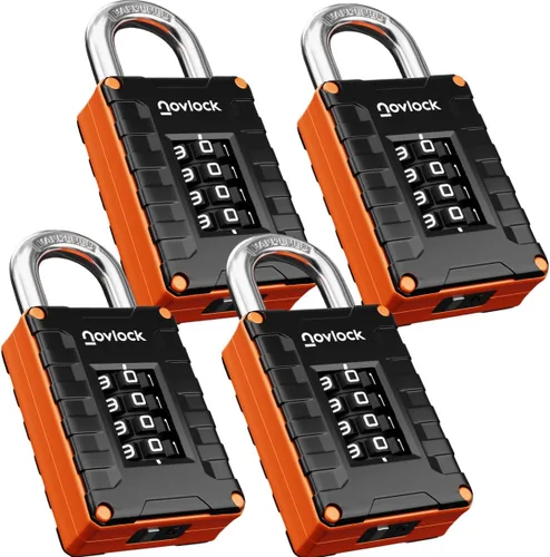 Miniatura 9 de Cerradura de casillero para gimnasio, escuela, hogar y trabajo Candado de combinación de 4 dígitos 1 paquete, negro/naranja