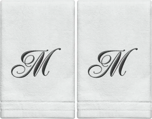 Miniatura 18 de Toallas de dedo personalizadas con inicial - Paquete de 2, 11x18 - Bordado negro en toalla blanca, toallas modernas con monograma, gran regalo