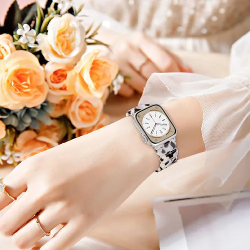 Miniatura 4 de Correa elástica de resina compatible con Apple Watch Series 9 8 SE 7 6 5 4 3 2 1 Ultra 2, elegantes correas de iWatch para mujeres y hombres, bandas