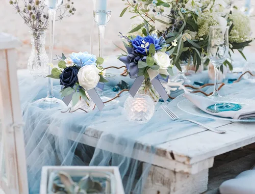 Miniatura 4 de CherishedMoments Juego de 6 centros de mesa de flores surtidas, mini flores florales para decoración de mesa de boda junto al mar, ramos de flores