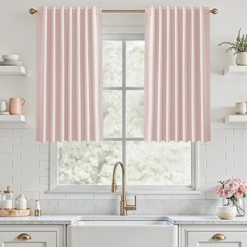 Miniatura 48 de UHITECH Cortinas opacas de 35 pulgadas de largo para sala de estar, 2 paneles, cortina opaca corta para cocina para ventanas pequeñas, cortinas