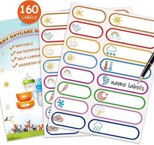 Miniatura 9 de 160 etiquetas para biberones para guardería, etiquetas impermeables para nombres de niños, autolaminables, autolaminables, para guardería, varios