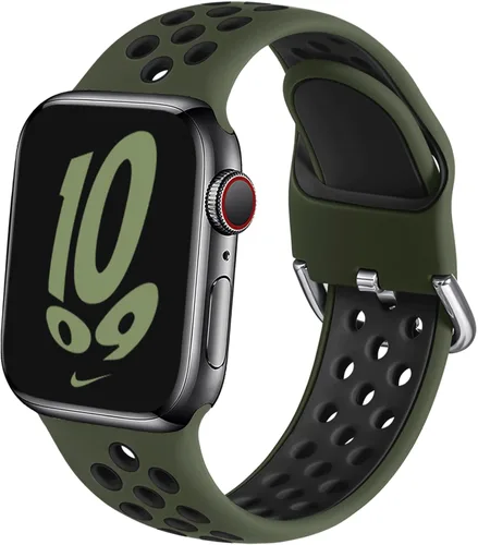 Miniatura 22 de Correa deportiva compatible con Apple Watch 42mm 44mm 45mm 46mm 49mm 38mm 40mm 41mm para mujeres y hombres, correa de repuesto transpirable de Negro