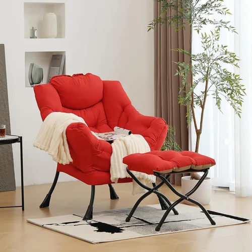 Miniatura 12 de Furlide Silla Perezosa Moderna con Reposapiés Plegable, Sillón de Descanso y Cómoda Silla de Lectura (Negro)