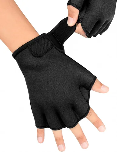 Miniatura 2 de FitsT4 Sports Guantes de natación con aletas Guantes de natación palmeados Fitness Aeróbico acuático Negro