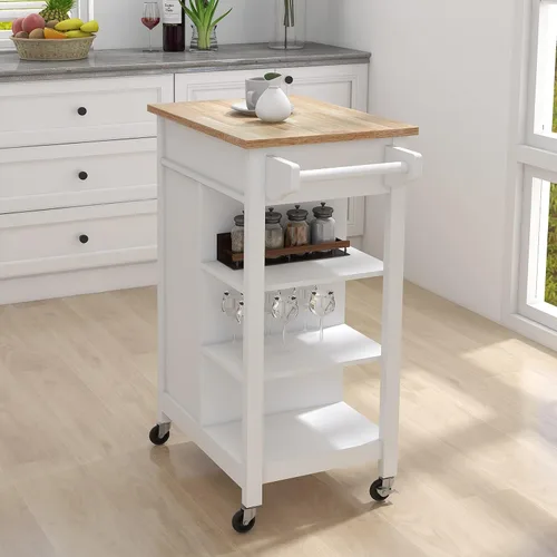 Miniatura 3 de Pequeña isla de cocina sobre ruedas, carrito rodante, carrito de servicio, armario de almacenamiento con cajón de almacenamiento, toallero y 22.4