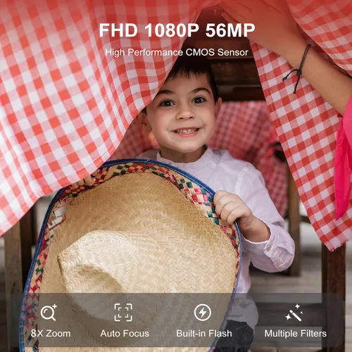 Miniatura 2 de Cámara digital FHD 1080P para niños, cámara digital compacta para niños con tarjeta de memoria de 32 GB, 2 baterías, naranja y blanco
